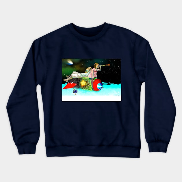 DRIFT: Two Children on a Home-Made Rocket in Outer Space Crewneck Sweatshirt by sandpaperdaisy